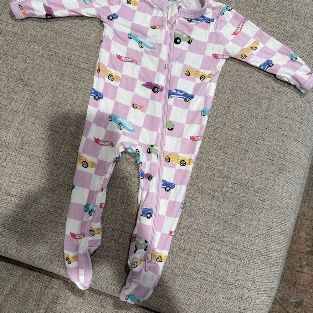 Kyte BABY Checkered Car Print Footie - Lavender
